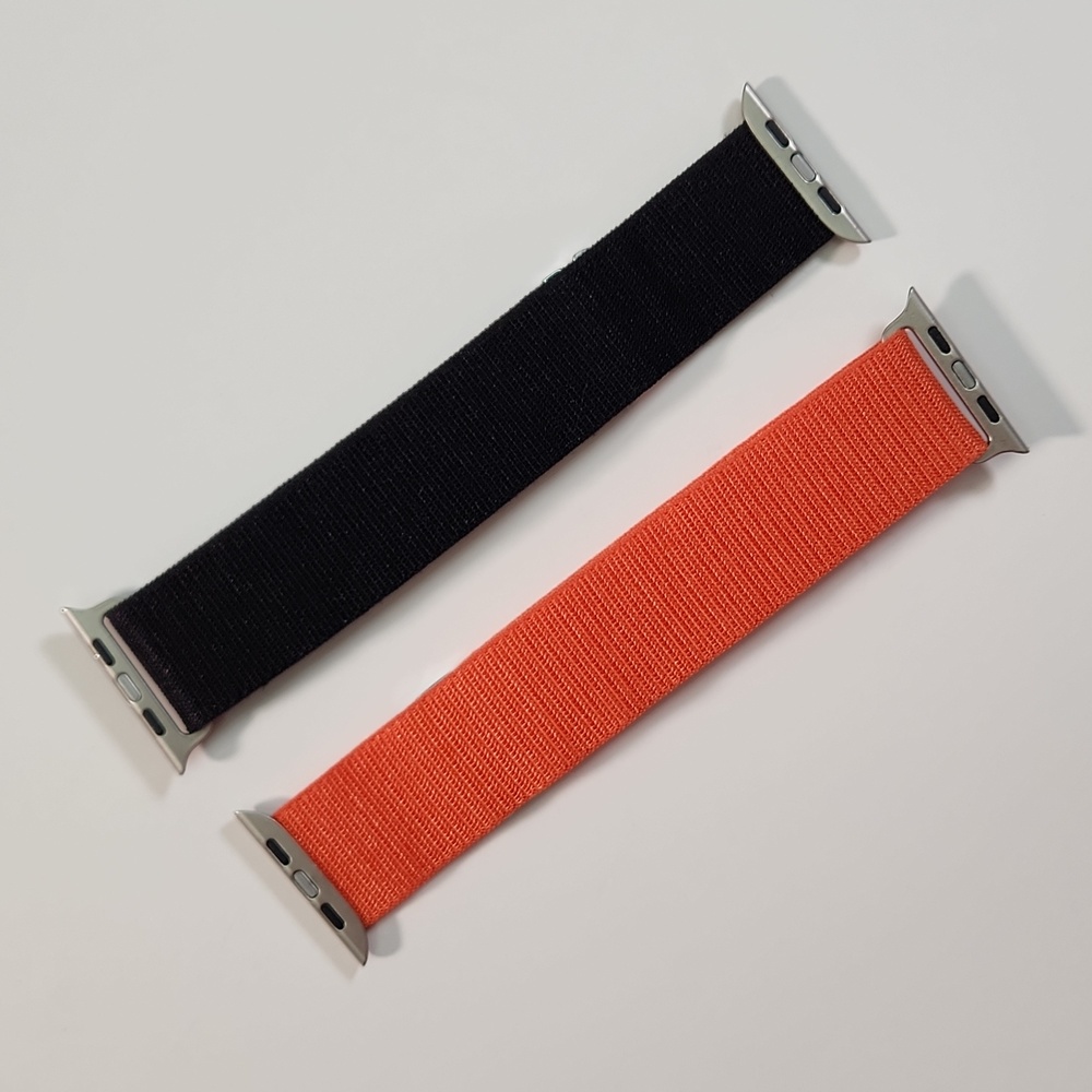 44mm lug Apple Compatible cloth hook watch bands: 1 BLACK, 1 ORANGE